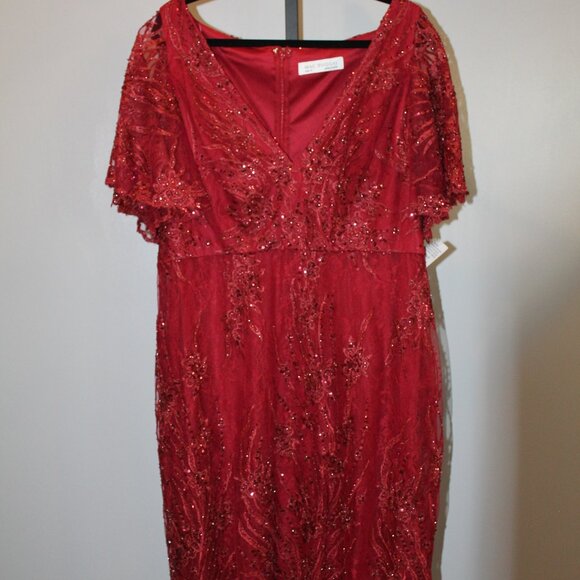 NWT‎ MAC DUGGAL 67546 SZ 16 FLARE SLEEVE MIDI LACE DRESS WINE $498 - Picture 4 of 10